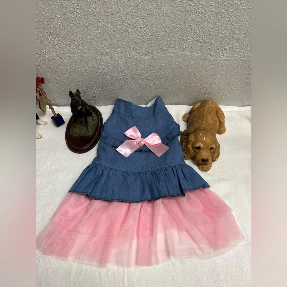 Navy and pink denim dress for dogs